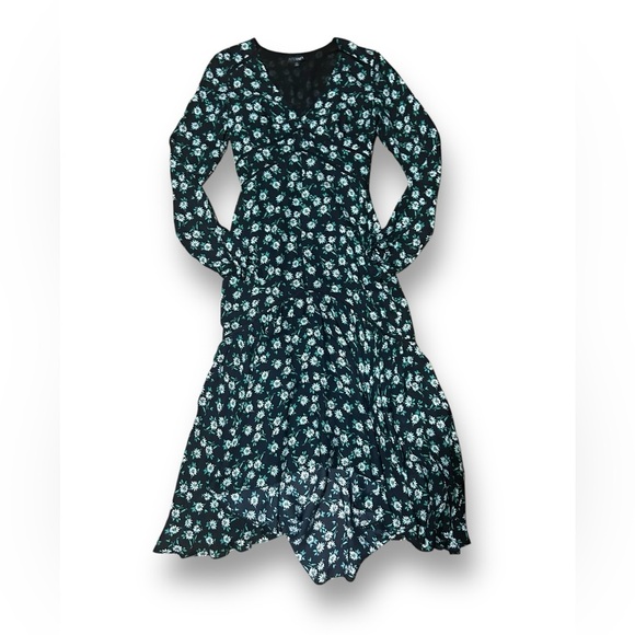 Intermix Floral Maxi Long Sleeve Dress V Neck Black Green White Size 0 - Picture 1 of 7